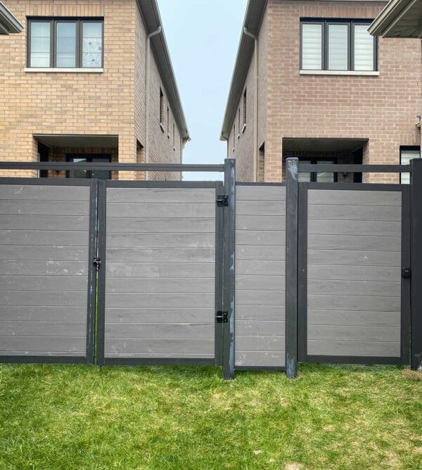 Aluminum Vinyl Fence and Vinyl Gates-Grey Vinyl Fence with Aluminum Post and Aluminum Frame installed in Markham