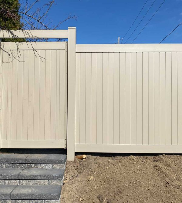 Vinyl Fence and Vinyl Fence Gate- Tan Vinyl Privacy Fence-Pvc Fence-Plastic Fence installed in Toronto